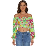 Flower Flora Floral Nature Pattern Seamless Long Sleeve Crinkled Weave Crop Top