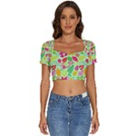 Flower Flora Floral Nature Pattern Seamless Short Sleeve Square Neckline Crop Top 