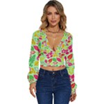 Flower Flora Floral Nature Pattern Seamless Long Sleeve Deep-V Velour Top