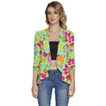 Flower Flora Floral Nature Pattern Seamless Women s 3/4 Sleeve Ruffle Edge Open Front Jacket