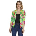 Flower Flora Floral Nature Pattern Seamless Women s Draped Front 3/4 Sleeve Shawl Collar Jacket