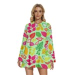 Flower Flora Floral Nature Pattern Seamless Round Neck Long Sleeve Bohemian Style Chiffon Mini Dress