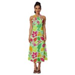 Flower Flora Floral Nature Pattern Seamless Sleeveless Cross Front Cocktail Midi Chiffon Dress