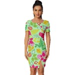 Flower Flora Floral Nature Pattern Seamless Fitted Knot Split End Bodycon Dress