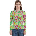 Flower Flora Floral Nature Pattern Seamless Women s Cut Out Long Sleeve T-Shirt