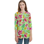 Flower Flora Floral Nature Pattern Seamless Women s Zip Front V-Neck 3/4 Sleeve Casual Top Pocket Shirt