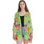 Flower Flora Floral Nature Pattern Seamless Open Front 3/4 Sleeve Batwing Chiffon Cardigan Kimono