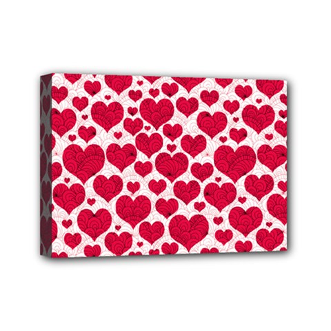 Hearts Valentine Pattern Seamless Mini Canvas 7  x 5  (Stretched) from ArtsNow.com