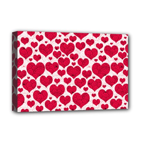 Hearts Valentine Pattern Seamless Deluxe Canvas 18  x 12  (Stretched) from ArtsNow.com