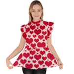 Hearts Valentine Pattern Seamless Ruffle Collar Short Sleeve Chiffon Top