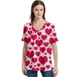 Hearts Valentine Pattern Seamless V-Neck Split Shoulder Casual T-Shirt