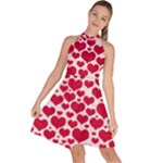 Hearts Valentine Pattern Seamless Sleeveless Halter Neck A-Line Dress