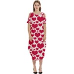 Hearts Valentine Pattern Seamless Cold Shoulder Loose Fit Dress With Pockets