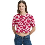 Hearts Valentine Pattern Seamless Women s Round Neck Short Sleeve Crop Top