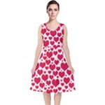 Hearts Valentine Pattern Seamless V-Neck Midi Sleeveless Dress 