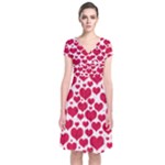 Hearts Valentine Pattern Seamless Short Sleeve Front Wrap Dress