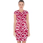 Hearts Valentine Pattern Seamless Capsleeve Drawstring Dress 