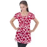 Hearts Valentine Pattern Seamless Puff Sleeve Tunic Top