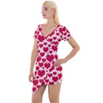 Hearts Valentine Pattern Seamless Short Sleeve Asymmetric Mini Dress