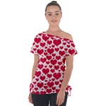 Hearts Valentine Pattern Seamless Off Shoulder Tie-Up T-Shirt