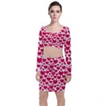 Hearts Valentine Pattern Seamless Long Sleeve Crop Top & Bodycon Skirt Set