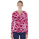 Hearts Valentine Pattern Seamless V-Neck Long Sleeve Top