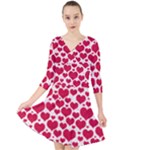 Hearts Valentine Pattern Seamless Quarter Sleeve Front Wrap Dress