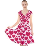 Hearts Valentine Pattern Seamless Cap Sleeve Front Wrap Midi Dress