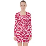 Hearts Valentine Pattern Seamless V-neck Bodycon Long Sleeve Dress