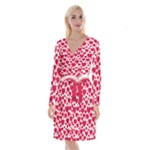 Hearts Valentine Pattern Seamless Long Sleeve Velvet Front Wrap Dress