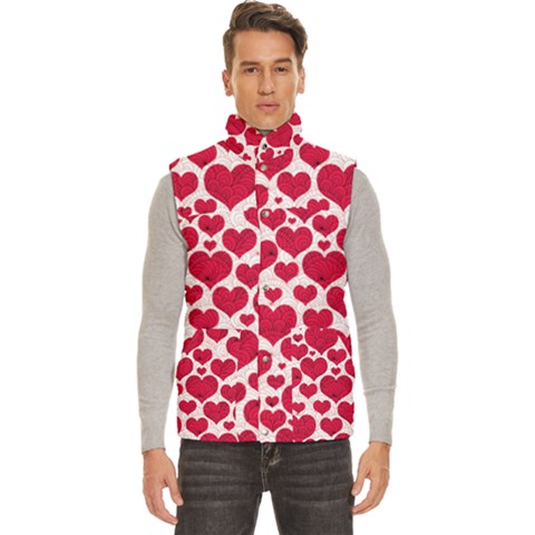 Hearts Valentine Pattern Seamless Men s High Neck Button Up Puffer Vest from ArtsNow.com