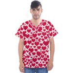 Hearts Valentine Pattern Seamless Men s V-Neck Scrub Top