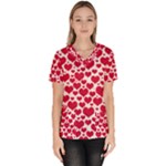 Hearts Valentine Pattern Seamless Women s V-Neck Scrub Top