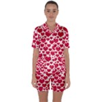 Hearts Valentine Pattern Seamless Satin Short Sleeve Pajamas Set