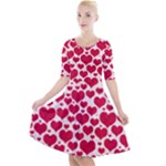 Hearts Valentine Pattern Seamless Quarter Sleeve A-Line Dress With Pockets