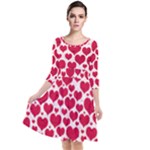 Hearts Valentine Pattern Seamless Quarter Sleeve Waist Band Dress