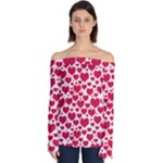 Hearts Valentine Pattern Seamless Off Shoulder Long Sleeve Top