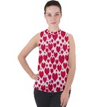 Hearts Valentine Pattern Seamless Mock Neck Chiffon Sleeveless Top