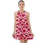 Hearts Valentine Pattern Seamless Halter Tie Back Chiffon Dress