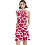 Hearts Valentine Pattern Seamless Cocktail Party Halter Sleeveless Dress With Pockets