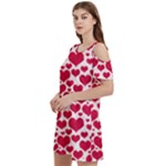 Hearts Valentine Pattern Seamless Women s Cold Shoulder Round Neck Mini Dress