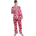 Hearts Valentine Pattern Seamless Men s Long Sleeve Satin Pajamas Set