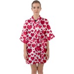 Hearts Valentine Pattern Seamless Half Sleeve Satin Kimono 