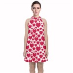 Hearts Valentine Pattern Seamless Velvet Halter Neckline Dress 