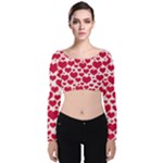 Hearts Valentine Pattern Seamless Velvet Long Sleeve Crop Top