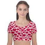 Hearts Valentine Pattern Seamless Velvet Short Sleeve Crop Top 