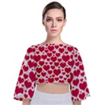 Hearts Valentine Pattern Seamless Tie Back Butterfly Sleeve Chiffon Top