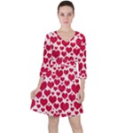 Hearts Valentine Pattern Seamless Quarter Sleeve Ruffle Waist Dress