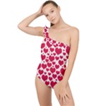 Hearts Valentine Pattern Seamless Frilly One Shoulder Swimsuit