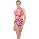 Hearts Valentine Pattern Seamless Halter Front Plunge Swimsuit